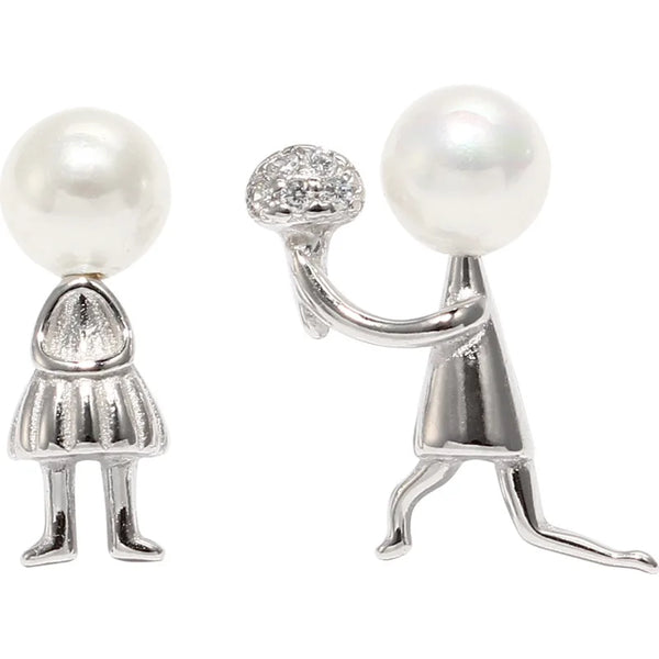 925 Sterling Silver Asymmetry Pearl Stud Earrings