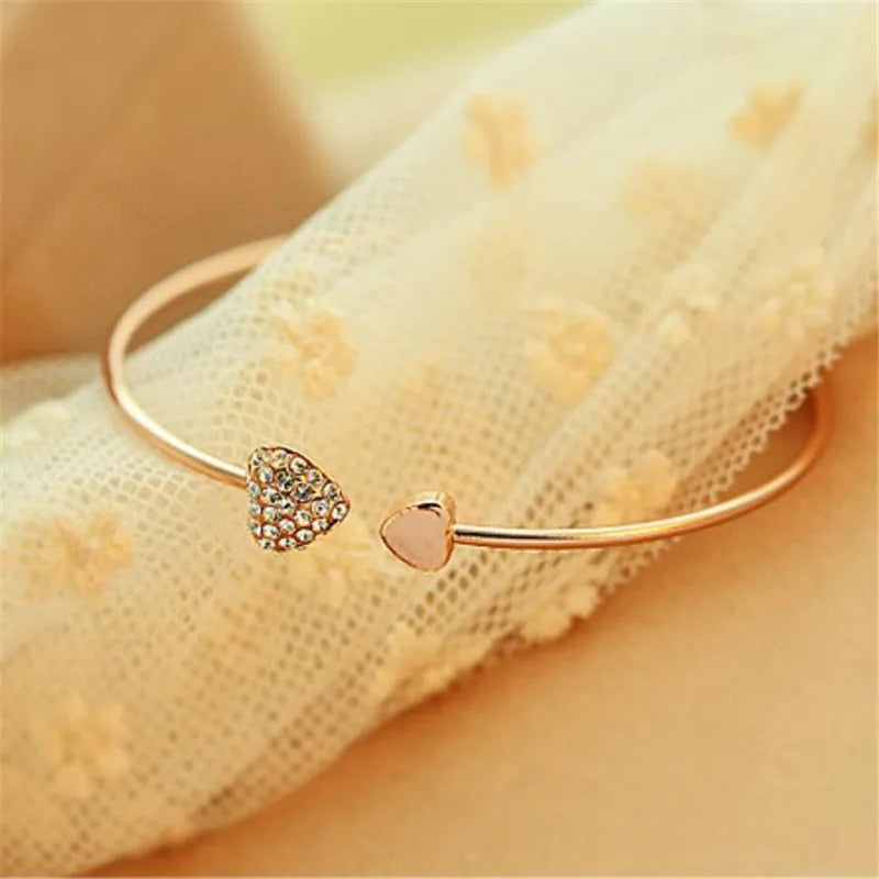 Double Heart Bow Opening Bracelet