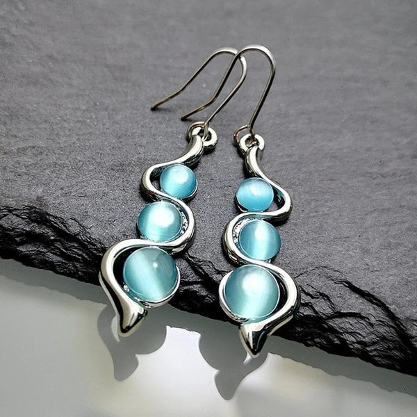 Drop Earring Silver Color with Shine Natural Stones