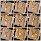 Hip Hop PunkVintage Multilayer Coin Pendant Necklace Double Layer