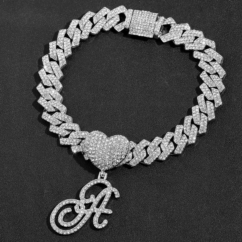 Initial Letter  Heart Cuban Anklets