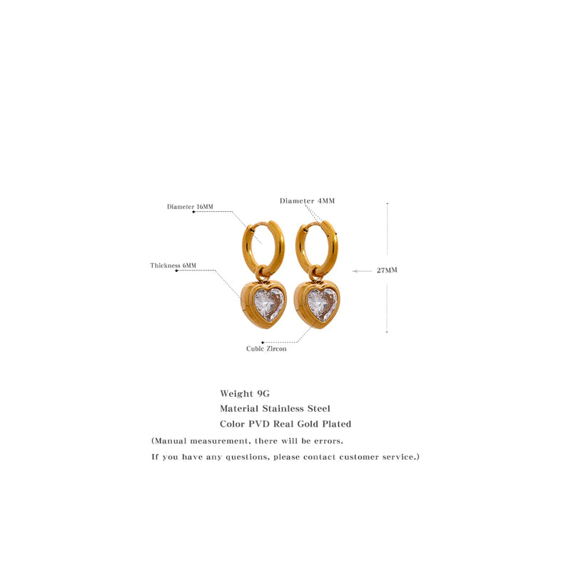 Heart Drop Zirconia Hoop Earrings