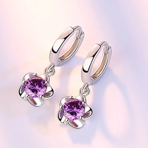 Retro Simple Pattern Purple White Zircon Earrings