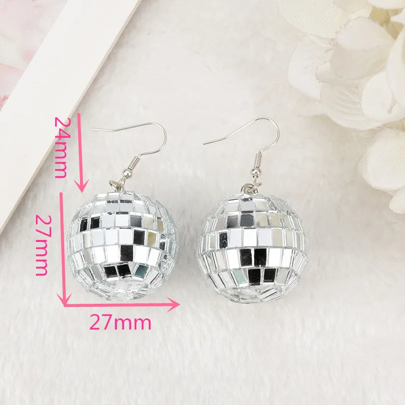 Dangle Earrings 3D Light Reflective Rotating Disco Ball