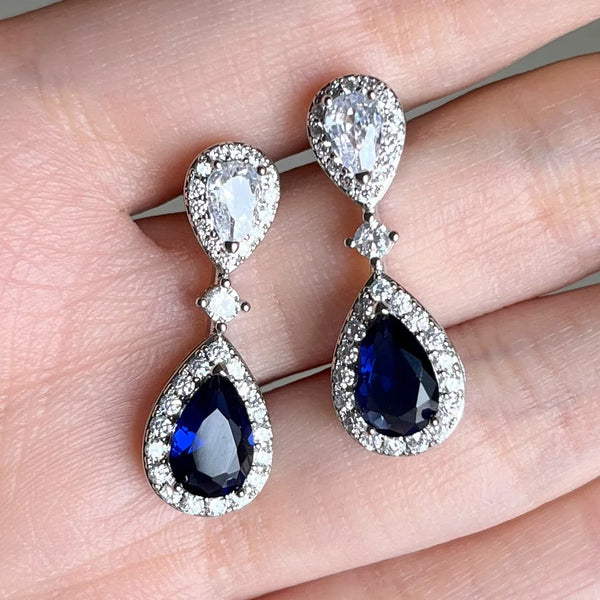 Fashion Luxury Blue/White Pear CZ