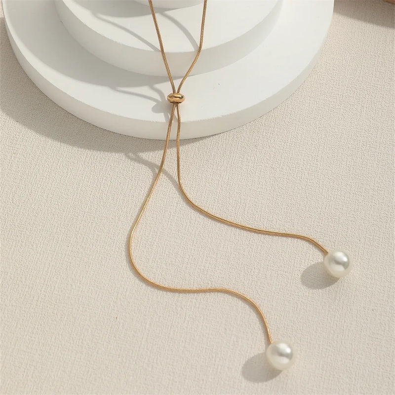 Long Tassel Pull Design Pearl Necklaces