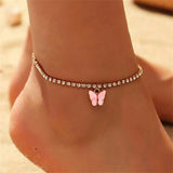 Rhinestone Butterfly Pendant Anklet