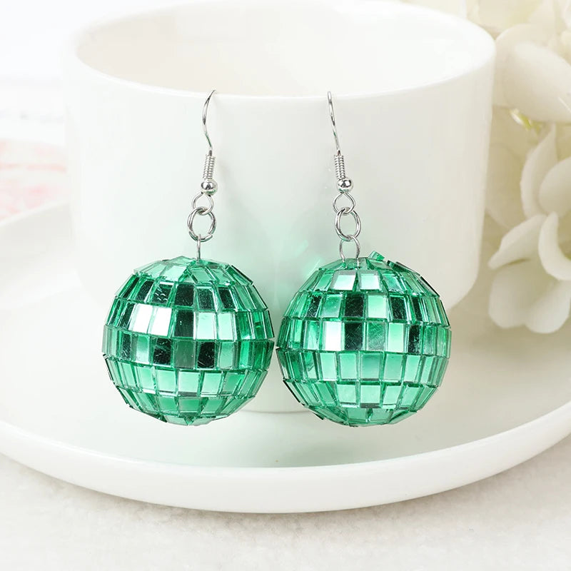 Dangle Earrings 3D Light Reflective Rotating Disco Ball