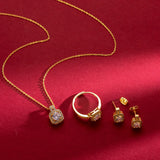 Fashion Square Zircon Necklace Earrings Ring Set