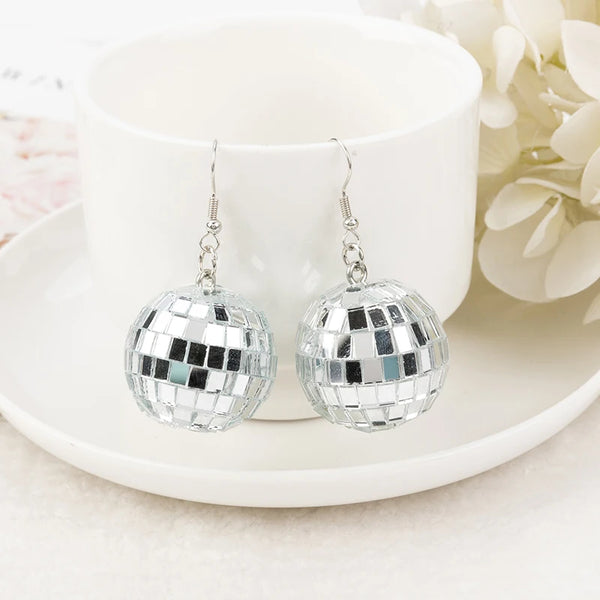 Dangle Earrings 3D Light Reflective Rotating Disco Ball