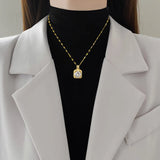 Fashion Square Zircon Necklace Earrings Ring Set