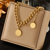 Hip Hop PunkVintage Multilayer Coin Pendant Necklace Double Layer