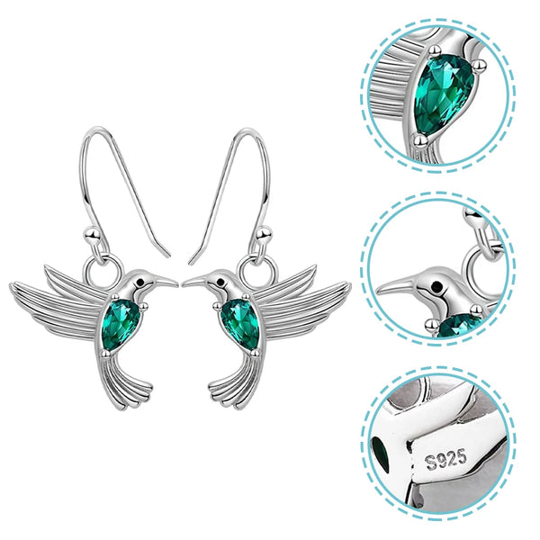 Hummingbird Earrings Drop 925 Sterling Silver