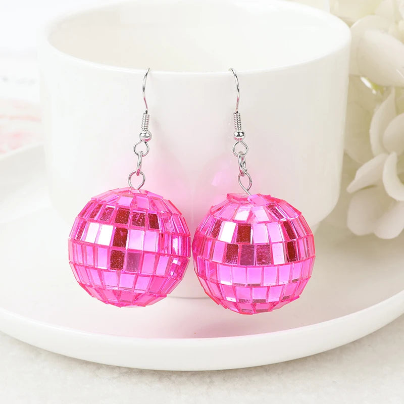 Dangle Earrings 3D Light Reflective Rotating Disco Ball