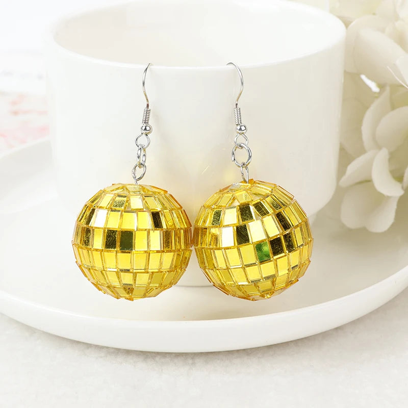 Dangle Earrings 3D Light Reflective Rotating Disco Ball