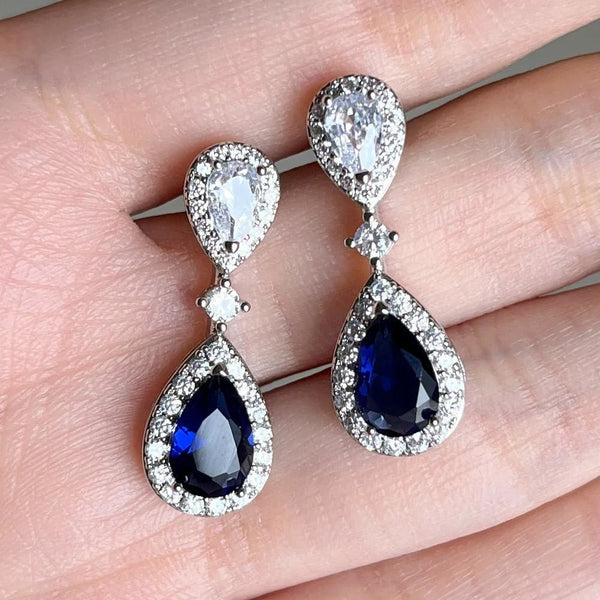 Fashion Luxury Blue/White Pear CZ - JEWELGLAMOUR LTD